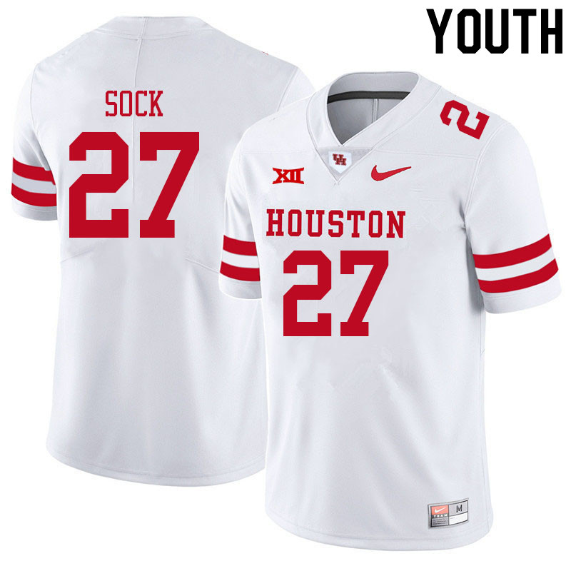 Youth #27 Jake Sock Houston Cougars College Big 12 Conference Football Jerseys Sale-White